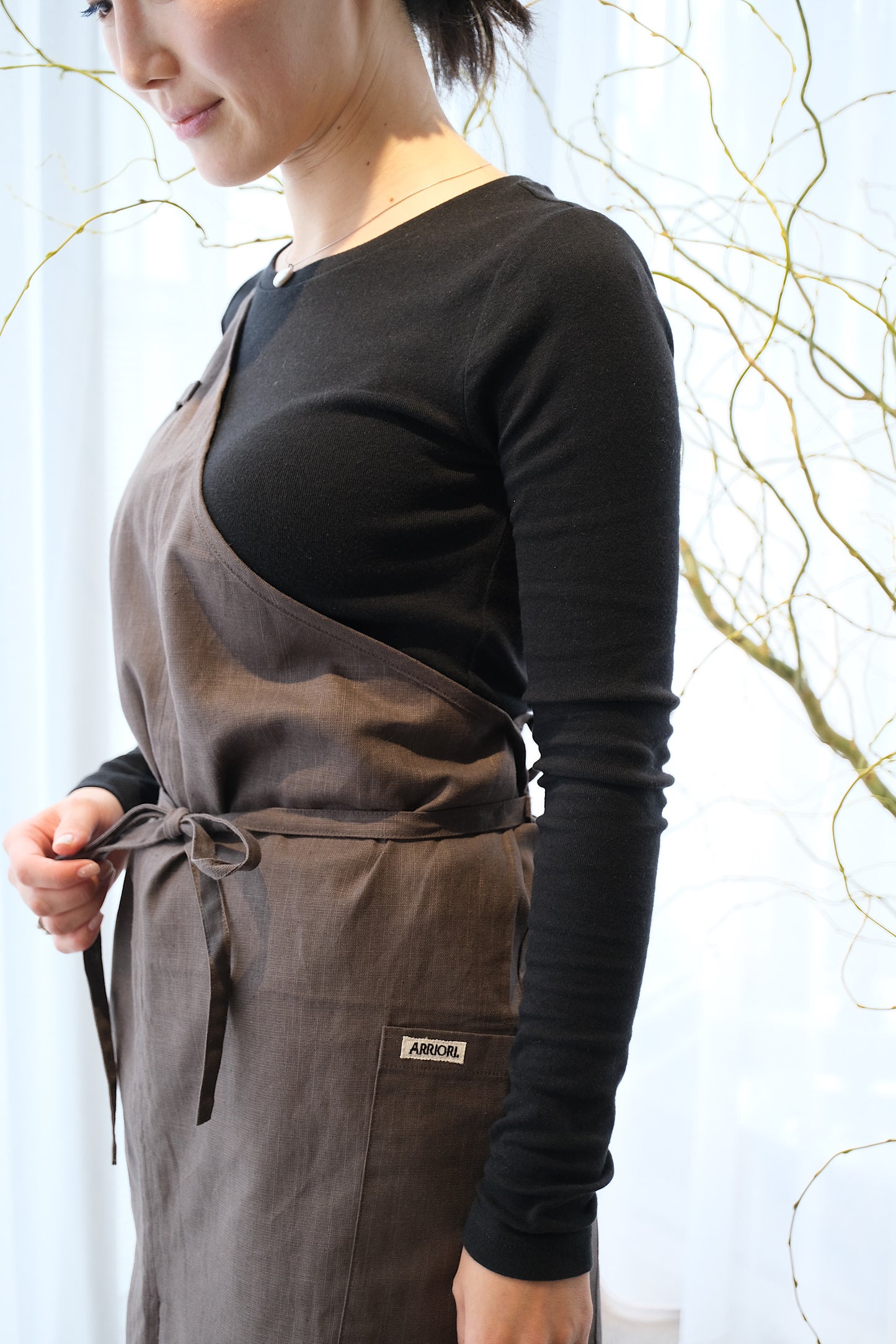 リネンエプロン コーヒーブラウン