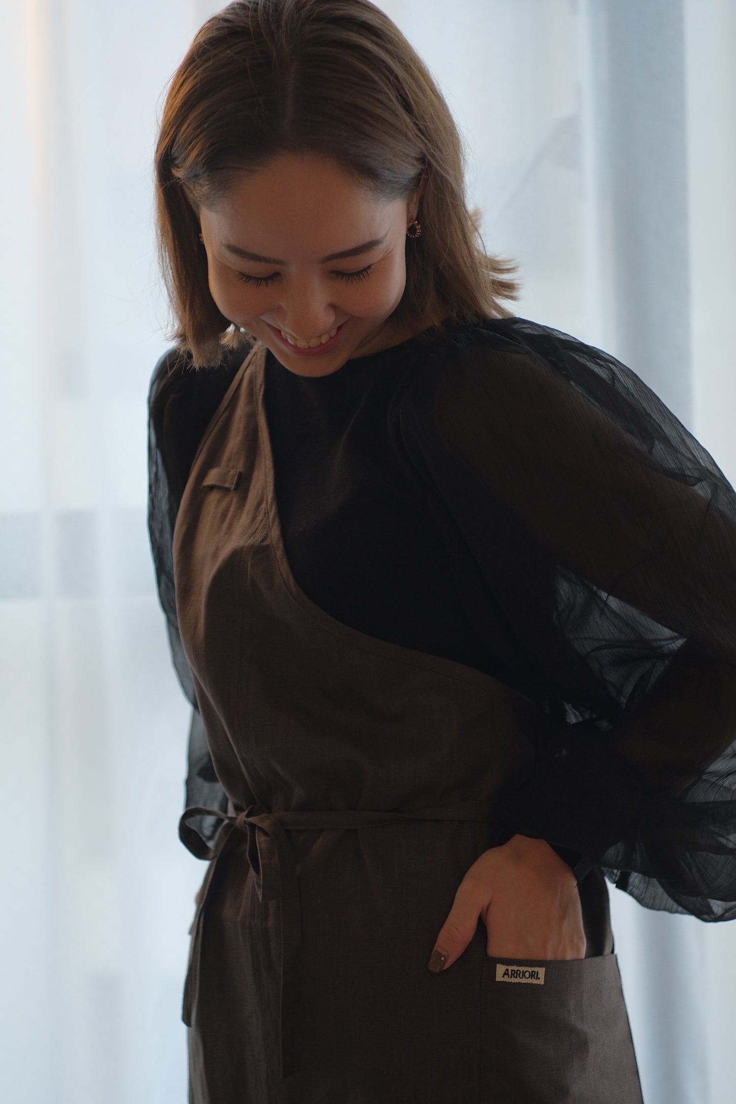 リネンエプロン コーヒーブラウン