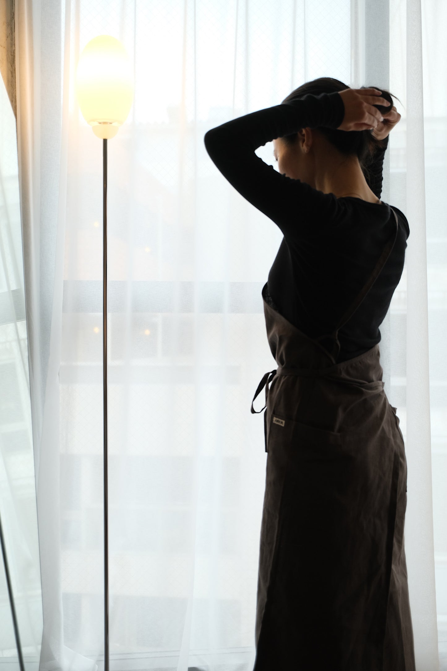 リネンエプロン コーヒーブラウン